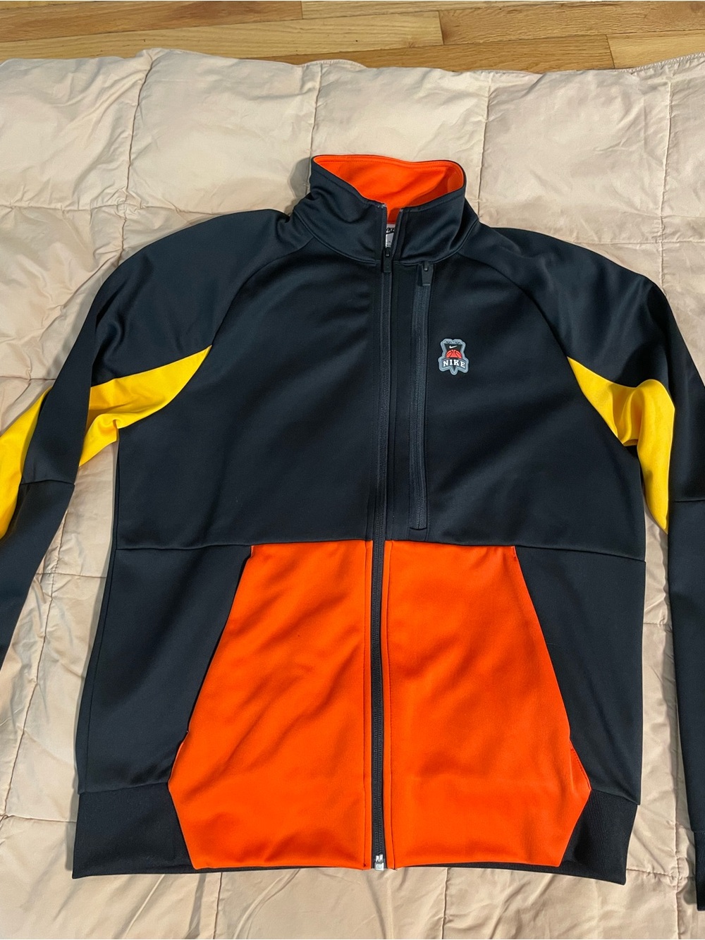 Nike Black Jacket with Orange Pockets and Yellow Sleeve Accents